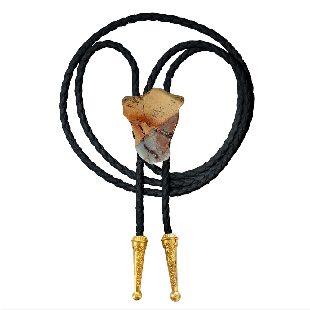 Aqua Terra Bolo Tie with Black Braided Vegan Leather Cord